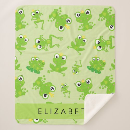 Frog Pattern Green Frogs Frog Prince Your Name Sherpa Blanket