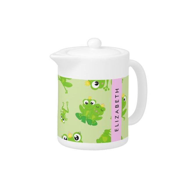 Frog Pattern, Green Frogs, Frog Prince, Your Name Teapot (Right)