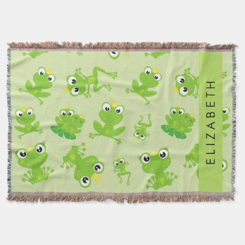 Frog Pattern Green Frogs Frog Prince Your Name Throw Blanket
