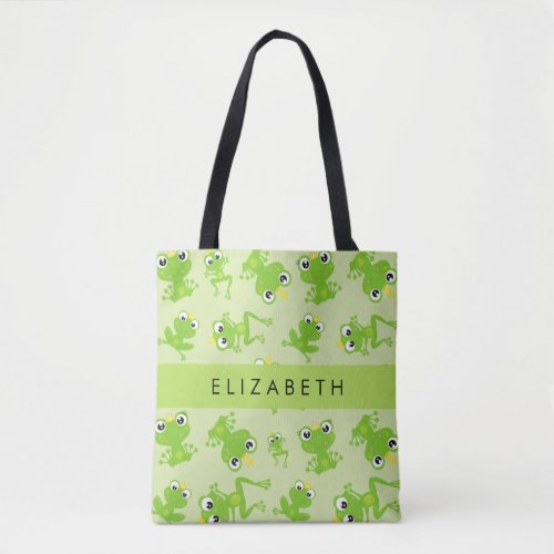 Frog Pattern Green Frogs Frog Prince Your Name Tote Bag