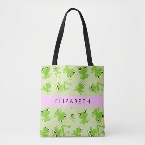 Frog Pattern Green Frogs Frog Prince Your Name Tote Bag