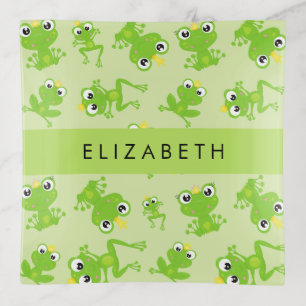 Frog Pattern, Green Frogs, Frog Prince, Your Name Trinket Tray