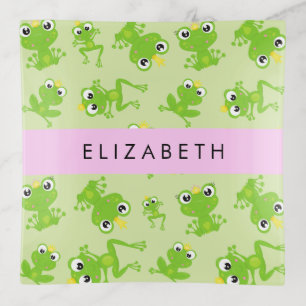 Frog Pattern, Green Frogs, Frog Prince, Your Name Trinket Tray