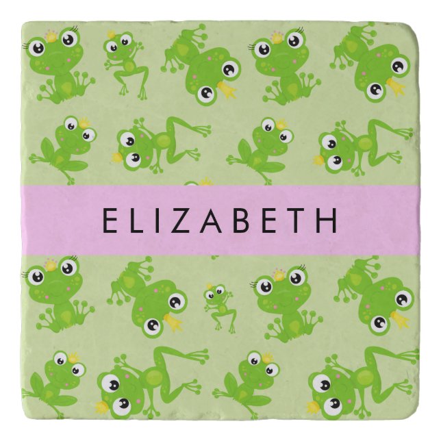 Frog Pattern, Green Frogs, Frog Prince, Your Name Trivet (Front)
