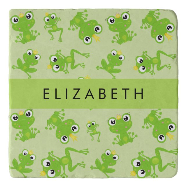 Frog Pattern, Green Frogs, Frog Prince, Your Name Trivet (Front)