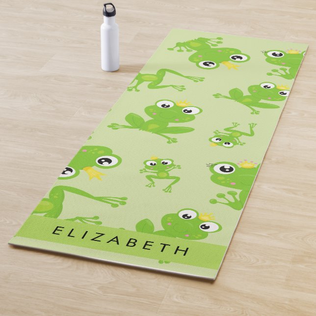 Frog Pattern, Green Frogs, Frog Prince, Your Name Yoga Mat (In Situ)