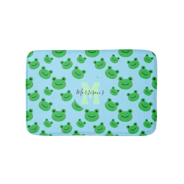 Frog pattern monogram wildlife baby blue bath mat (Front)
