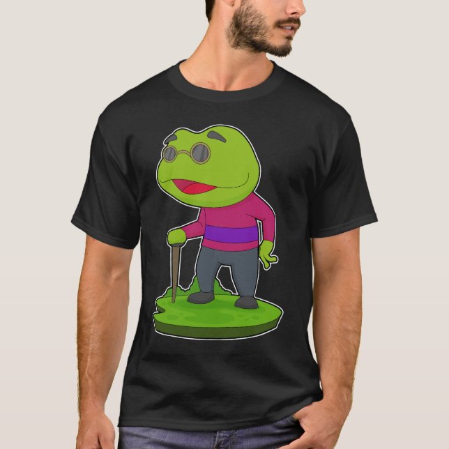 Frog Pensioner Walking stick T-Shirt (Front)