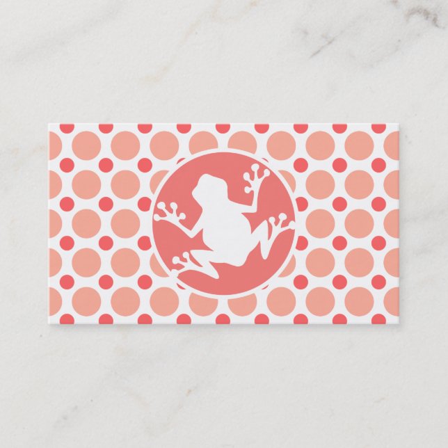 Frog; Pink & Coral Polka Dots Business Card (Front)