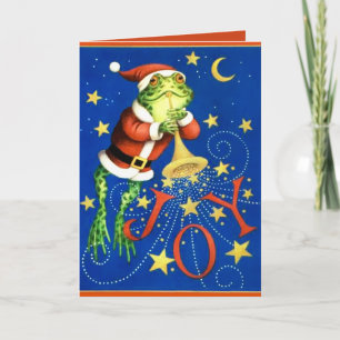 Frog play trumpet Christmas birthday greeting card