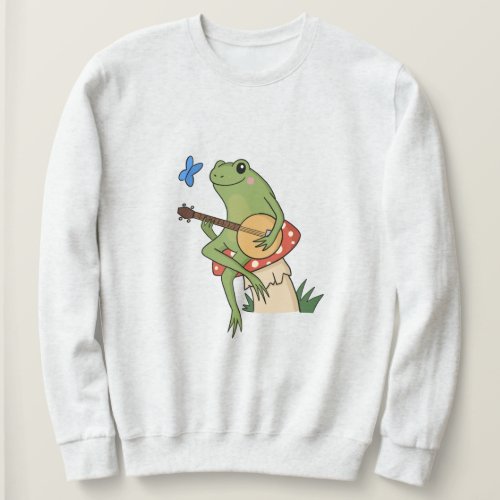 Frog Playing Banjo Cottagecore Mushroom Sweatshirt