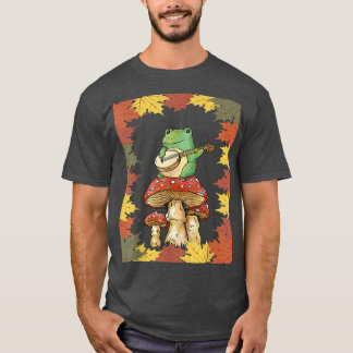 Frog Playing Banjo On ToadstoolCottagecore Autumn  T-Shirt