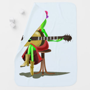 Frog Playing Guitar Baby Blanket Cartoon