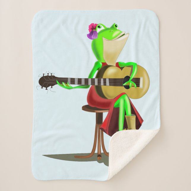 Frog Playing Guitar Baby Sherpa Blanket (Front)