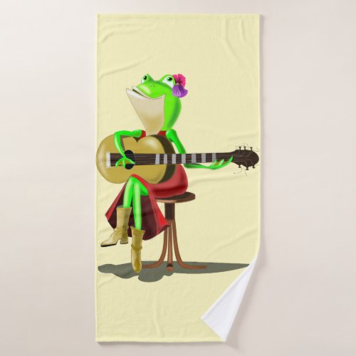 Frog Playing Guitar Bath Towel