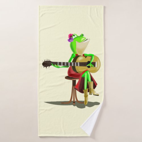Frog Playing Guitar Bath Towel