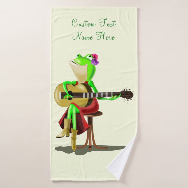 Frog Playing Guitar Bath Towels - Custom Text (Bath Towel)