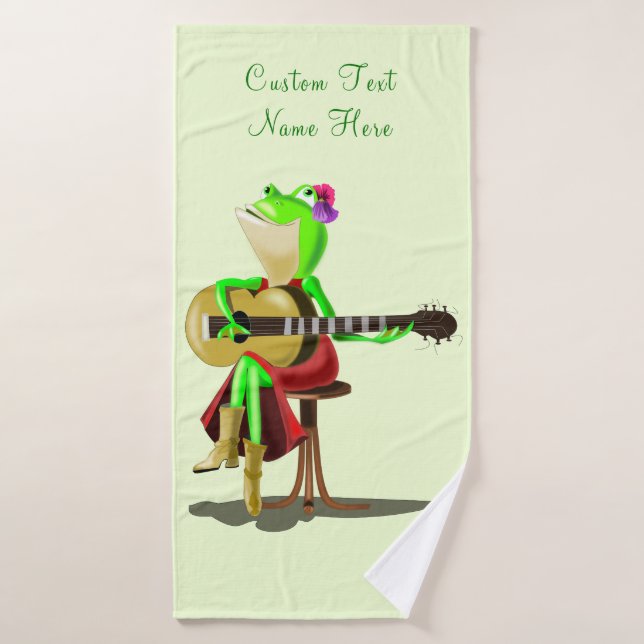 Frog Playing Guitar Bath Towels - Your Color /Text (Bath Towel)