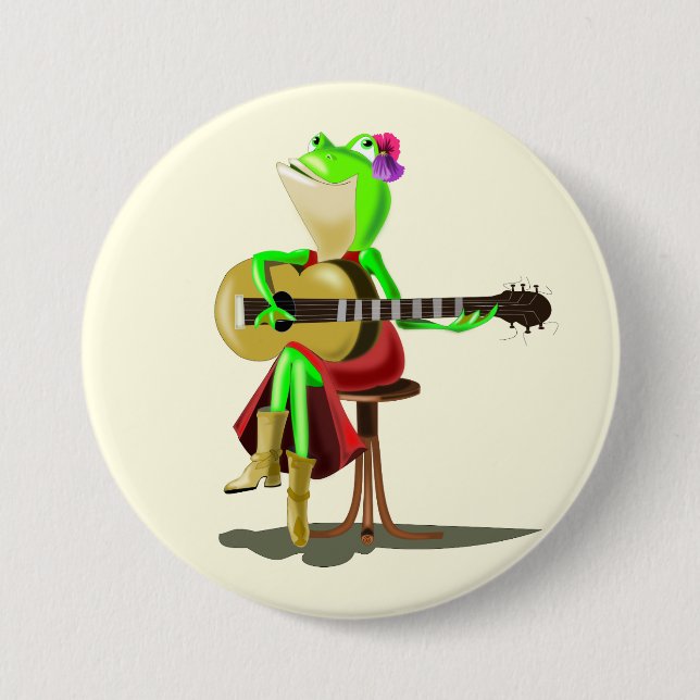Frog Playing Guitar Button (Front)