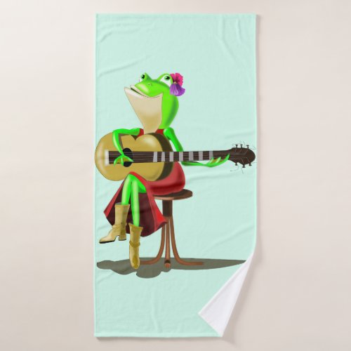 Frog Playing Guitar _ Chooseadd your colors Bath Towel Set