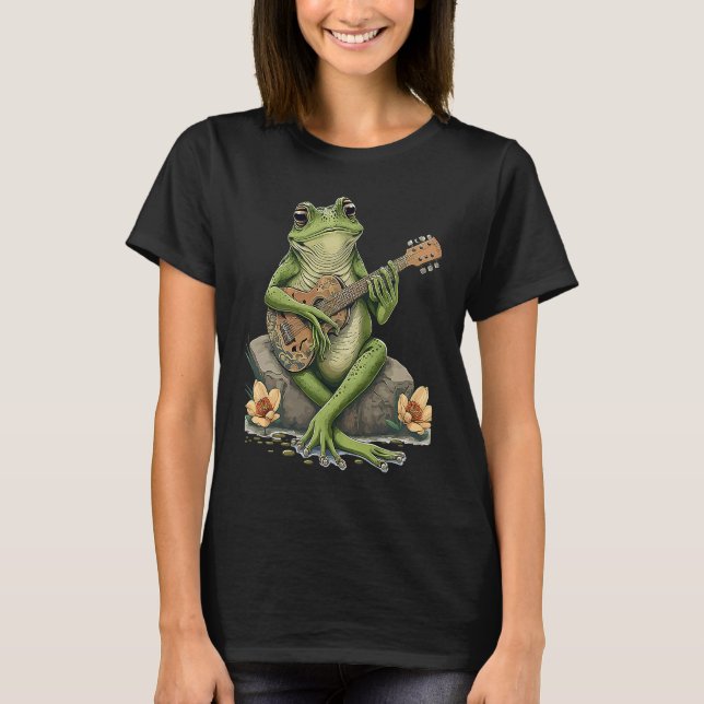Frog Playing Guitar  Frog Play Banjo On Log Aesthe T-Shirt (Front)