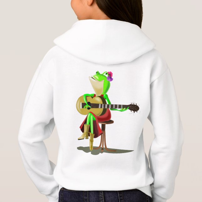 Frog Playing Guitar Funny Kid's Hoodie (Back)