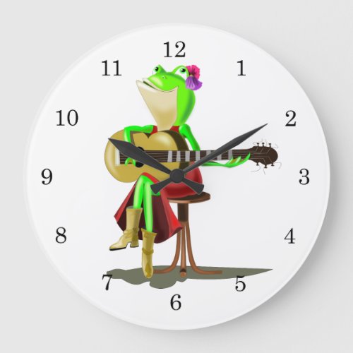 Frog Playing Guitar Large Clock