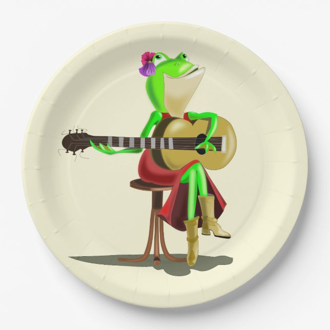 Frog Playing Guitar Paper Plates (Front)