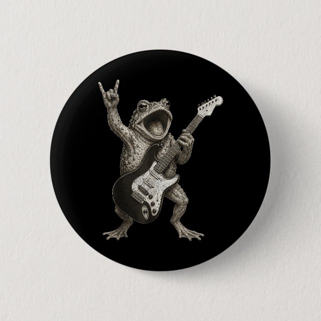 Frog Playing Guitar Rock And Roll Funny Button (Front)