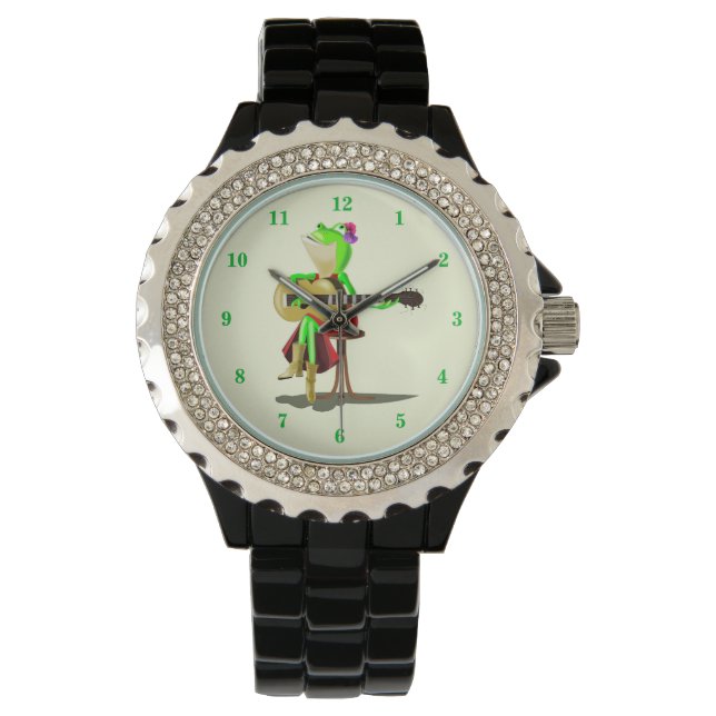 Frog Playing Guitar Romantic Funny Watch (Front)
