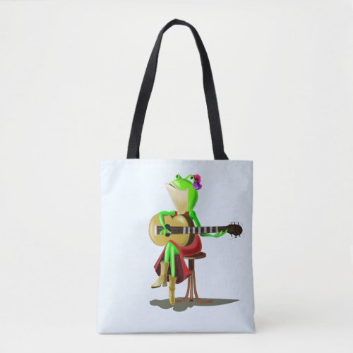 Frog Playing Guitar Tote Bag _ Your Color _ Text