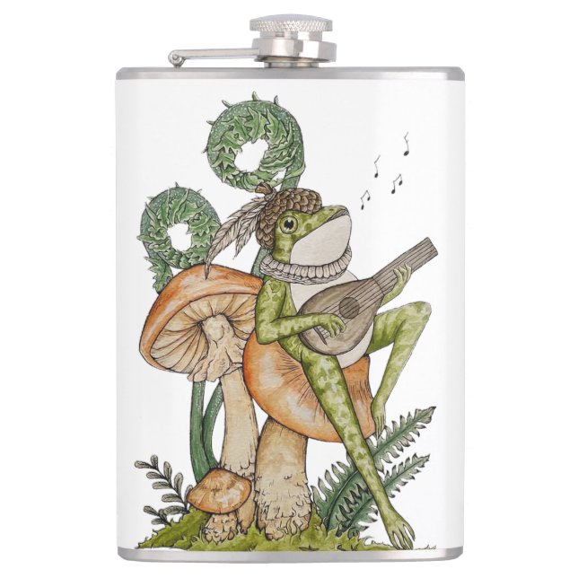 Frog Playing Guitar, Vintage Frog Flask (Front)