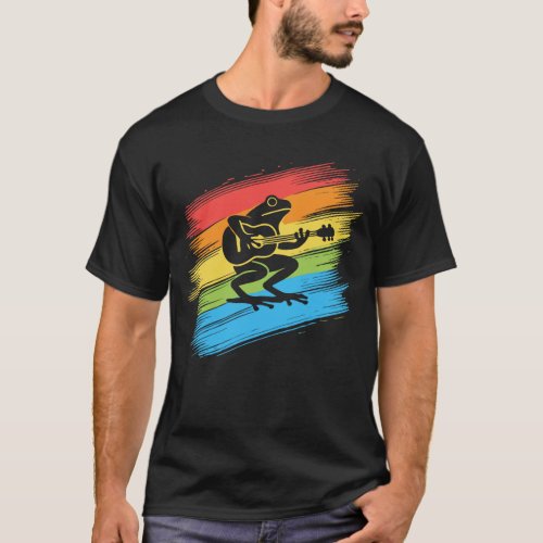 Frog Playing Guitar with Colorful Abstract Backgro T_Shirt