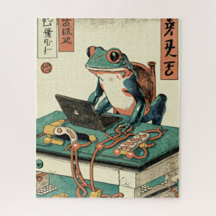 Frog Playing Pc Games, Ukiyo-e Frog Art, Frog Jigsaw Puzzle