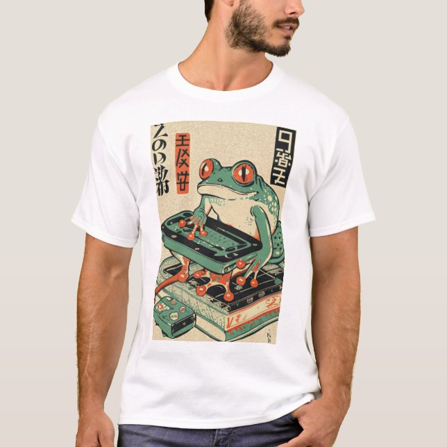 Frog Playing Pc Games, Ukiyo-e Frog Art, Frog  T-Shirt (Front)