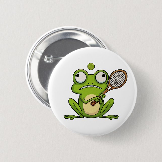 Frog Playing Tennis  Button (Front & Back)