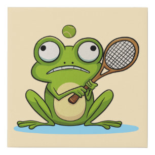Frog Playing Tennis  Faux Canvas Print