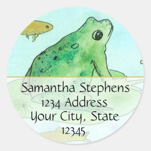 Frog Pond Goldfish Watercolor Return Address Classic Round Sticker