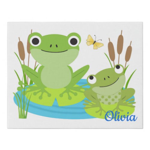 Frog Pond Lily Pad Cat Tails Butterfly Faux Canvas Print