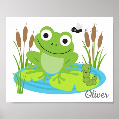 Frog Pond Lily Pad Cat Tails Worm Fly Wall Art 