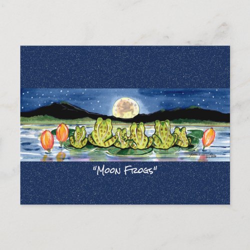 Frog Pond Moon Whimsical Watercolor Postcard