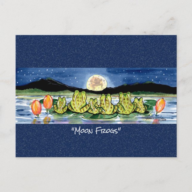 Frog Pond Moon Whimsical Watercolor Postcard (Front)