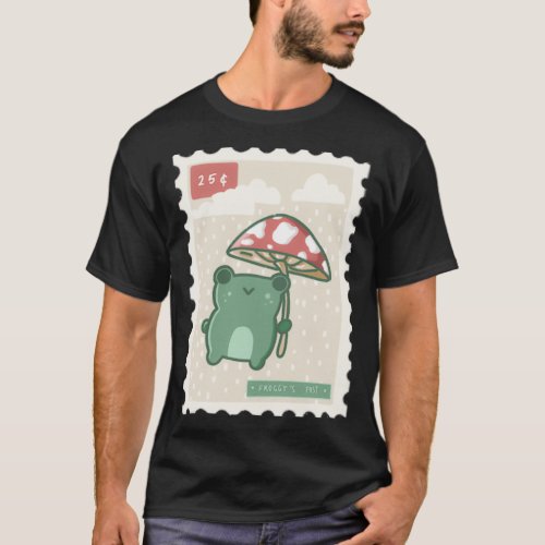 Frog post stamp mushroom umbrella T_Shirt