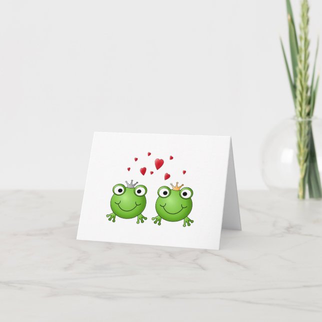 Frog Prince and Frog Princess, with hearts. Card (Front)