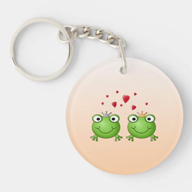 Frog Prince and Frog Princess, with hearts. Keychain (Front)