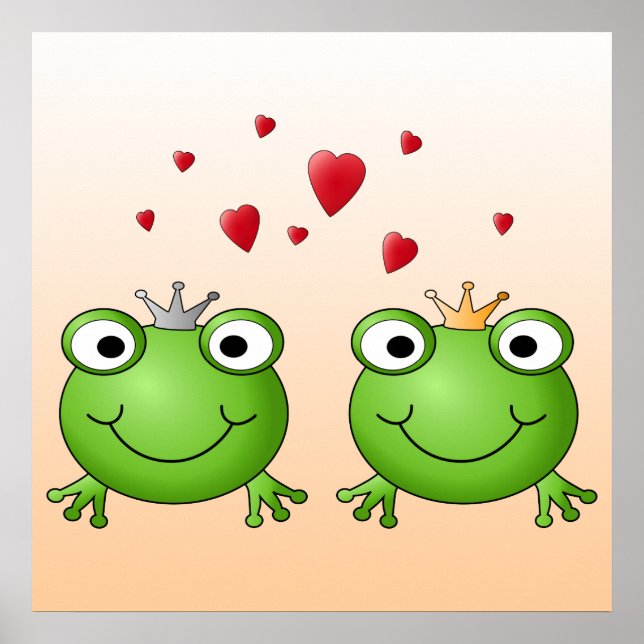 Frog Prince and Frog Princess, with hearts. Poster (Front)