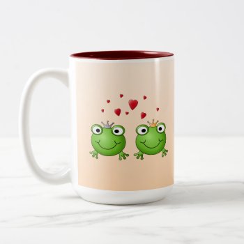 Frog Prince And Frog Princess  With Hearts. Two-tone Coffee Mug by Graphics_By_Metarla at Zazzle