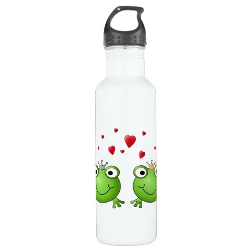 Frog Prince and Frog Princess with hearts Water Bottle