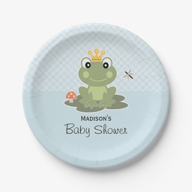 Frog Prince Baby Boy Shower Paper Plates (Front)