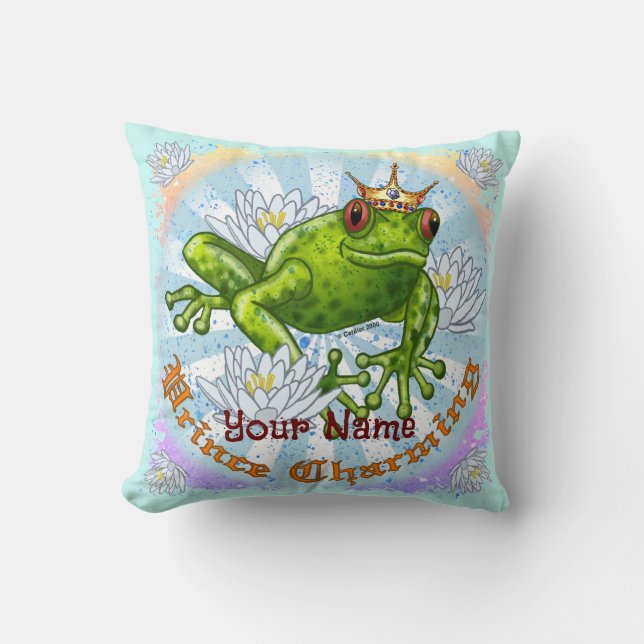 Frog Prince Charming Throw Pillow (Front)